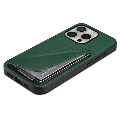 DENIOR D04 For iPhone 16 Pro Max Case Dual Card Slots Kickstand Leather+PC+TPU Cover