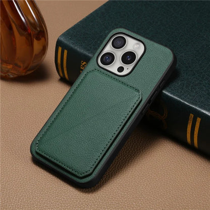 DENIOR D04 For iPhone 16 Pro Max Case Dual Card Slots Kickstand Leather+PC+TPU Cover