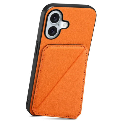DENIOR D04 For iPhone 16 Plus Case Dual Card Slots Leather Coated PC+TPU Phone Cover