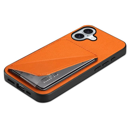 DENIOR D04 For iPhone 16 Plus Case Dual Card Slots Leather Coated PC+TPU Phone Cover