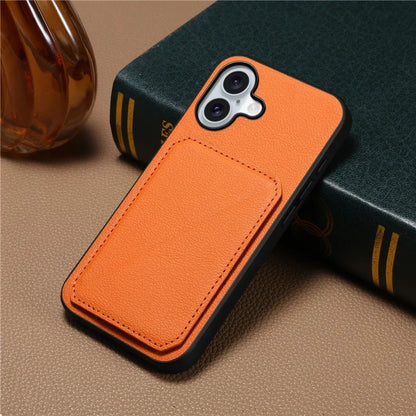 DENIOR D04 For iPhone 16 Plus Case Dual Card Slots Leather Coated PC+TPU Phone Cover
