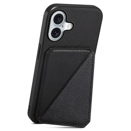 DENIOR D04 For iPhone 16 Plus Case Dual Card Slots Leather Coated PC+TPU Phone Cover
