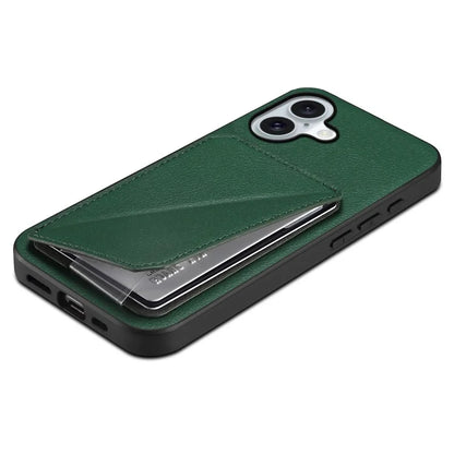 DENIOR D04 For iPhone 16 Plus Case Dual Card Slots Leather Coated PC+TPU Phone Cover