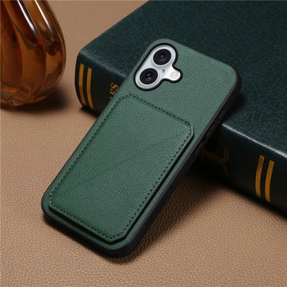 DENIOR D04 For iPhone 16 Plus Case Dual Card Slots Leather Coated PC+TPU Phone Cover