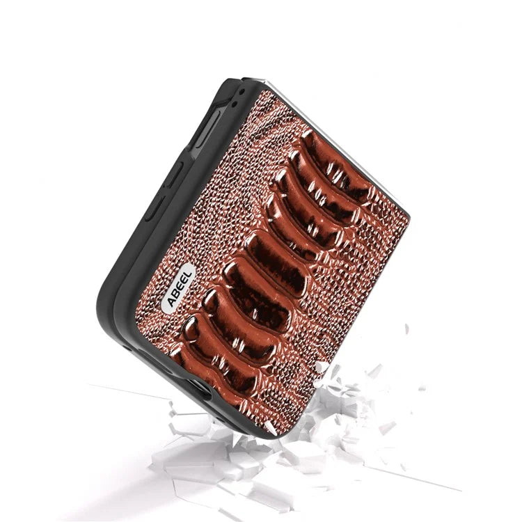 ABEEL For Xiaomi Mix Flip 5G Case Genuine Cow Leather Coated PC Phone Cover Crocodile Texture