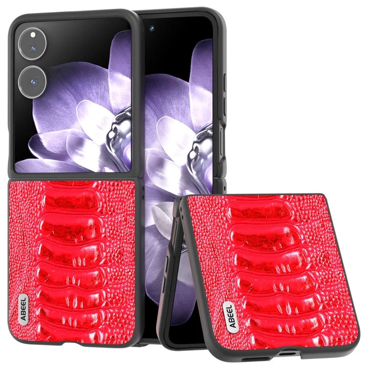 ABEEL For Xiaomi Mix Flip 5G Case Genuine Cow Leather Coated PC Phone Cover Crocodile Texture