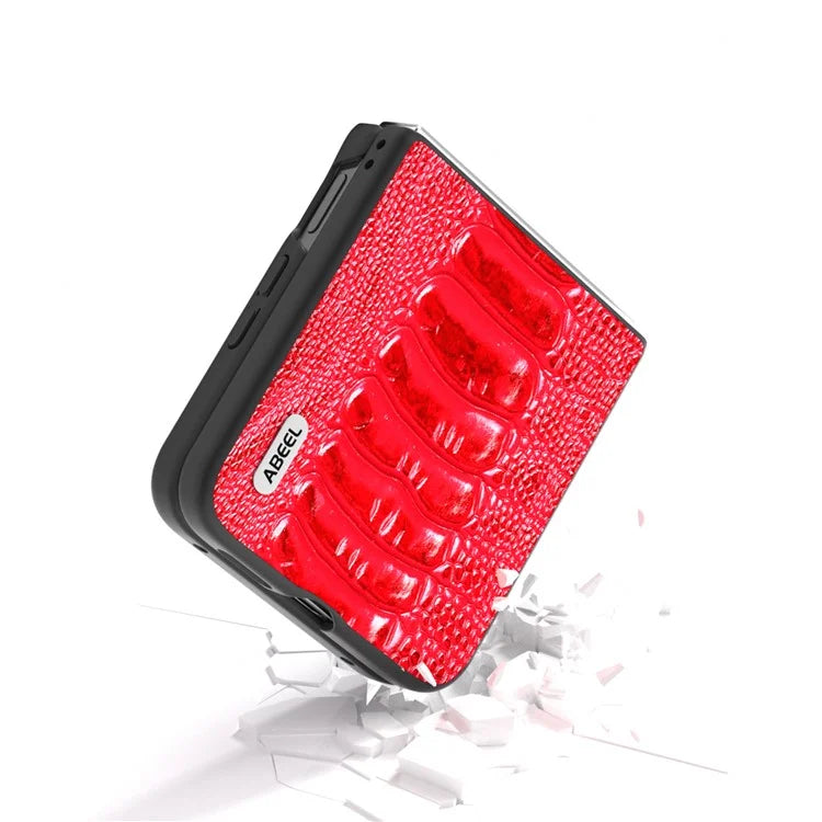 ABEEL For Xiaomi Mix Flip 5G Case Genuine Cow Leather Coated PC Phone Cover Crocodile Texture
