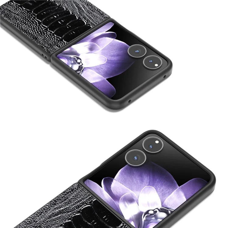 ABEEL For Xiaomi Mix Flip 5G Case Genuine Cow Leather Coated PC Phone Cover Crocodile Texture