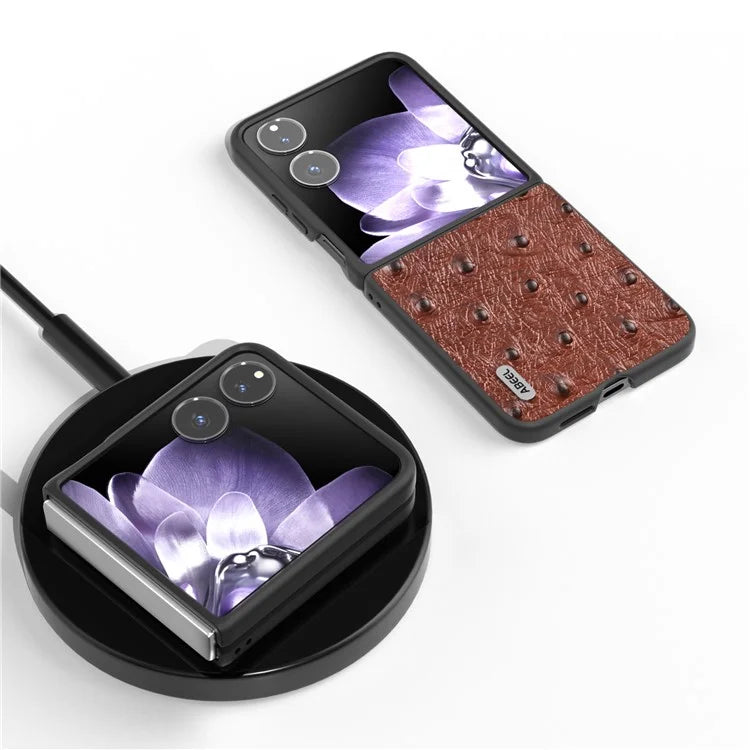 ABEEL For Xiaomi Mix Flip 5G Case Genuine Cow Leather+PC Ostrich Texture Phone Cover