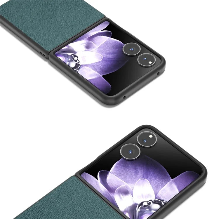 ABEEL For Xiaomi Mix Flip 5G Case Genuine Cow Leather Coated Hard PC Folding Phone Cover