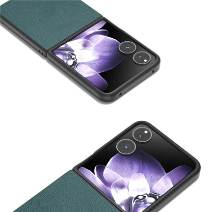 ABEEL For Xiaomi Mix Flip 5G Case Genuine Cow Leather Coated Hard PC Folding Phone Cover
