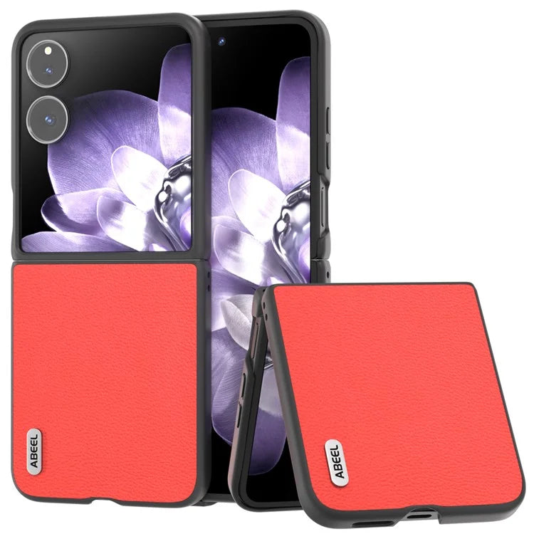 ABEEL For Xiaomi Mix Flip 5G Case Genuine Cow Leather Coated Hard PC Folding Phone Cover