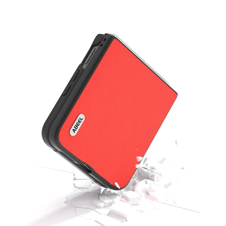 ABEEL For Xiaomi Mix Flip 5G Case Genuine Cow Leather Coated Hard PC Folding Phone Cover
