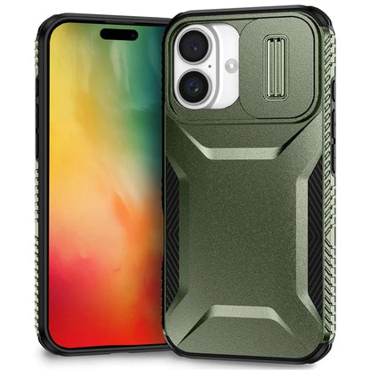 For iPhone 16 Case TPU+PC Phone Protector with Slide Lens Cover