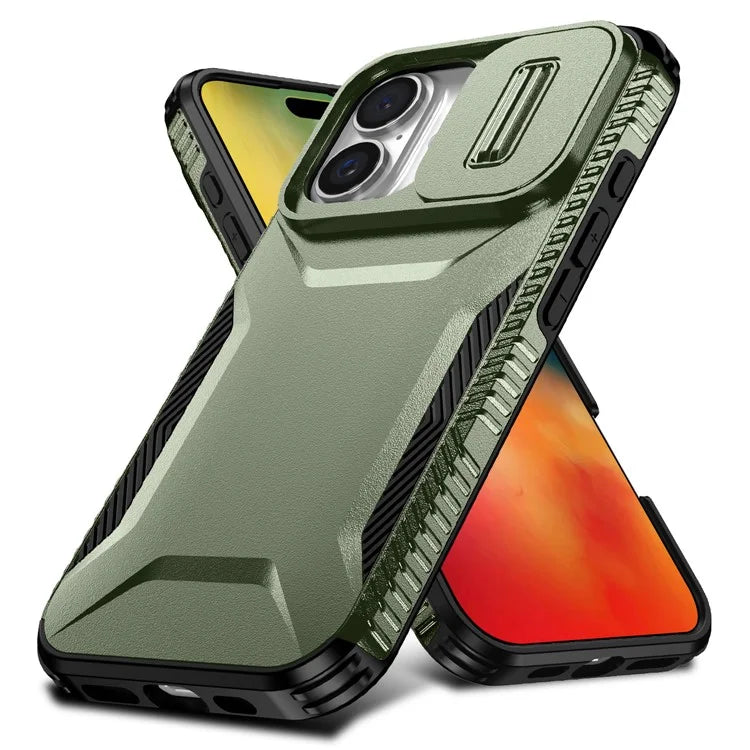 For iPhone 16 Case TPU+PC Phone Protector with Slide Lens Cover