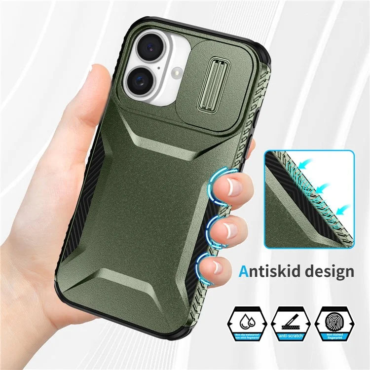 For iPhone 16 Case TPU+PC Phone Protector with Slide Lens Cover