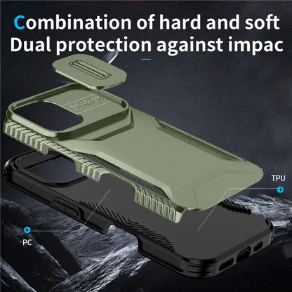 For iPhone 16 Case TPU+PC Phone Protector with Slide Lens Cover