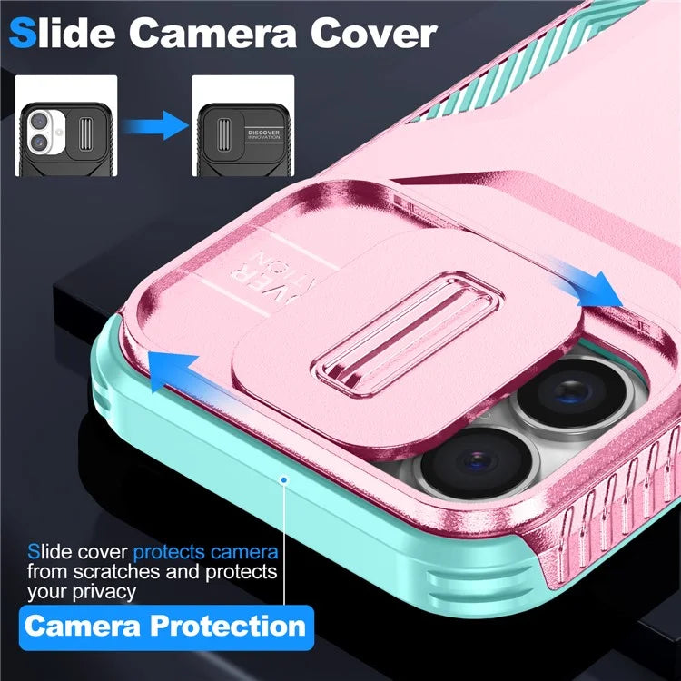 For iPhone 16 Case TPU+PC Phone Protector with Slide Lens Cover