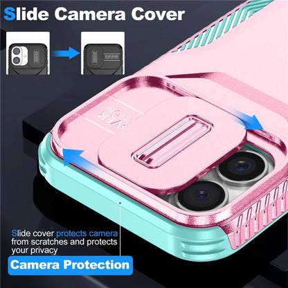 For iPhone 16 Case TPU+PC Phone Protector with Slide Lens Cover