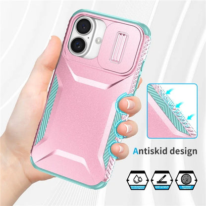 For iPhone 16 Case TPU+PC Phone Protector with Slide Lens Cover