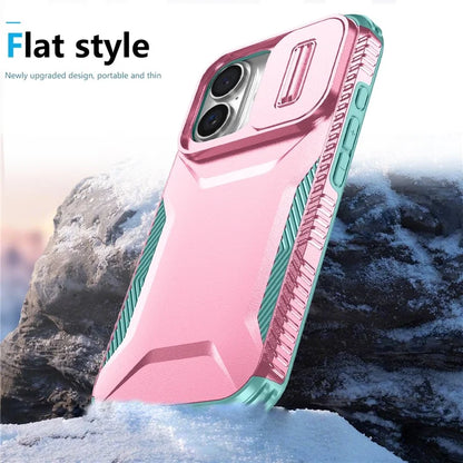 For iPhone 16 Case TPU+PC Phone Protector with Slide Lens Cover