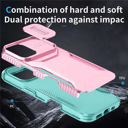 For iPhone 16 Case TPU+PC Phone Protector with Slide Lens Cover