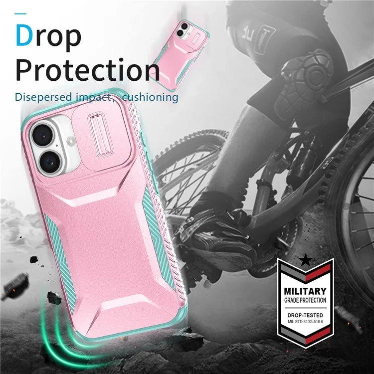 For iPhone 16 Case TPU+PC Phone Protector with Slide Lens Cover
