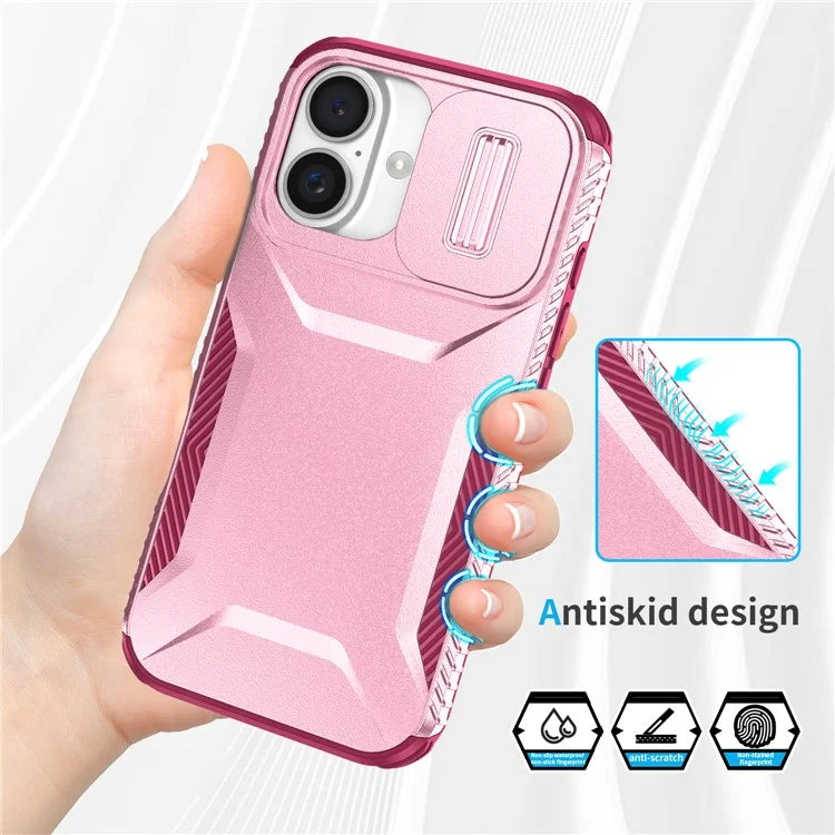 For iPhone 16 Case TPU+PC Phone Protector with Slide Lens Cover
