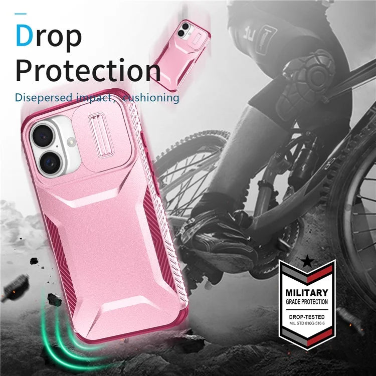 For iPhone 16 Case TPU+PC Phone Protector with Slide Lens Cover