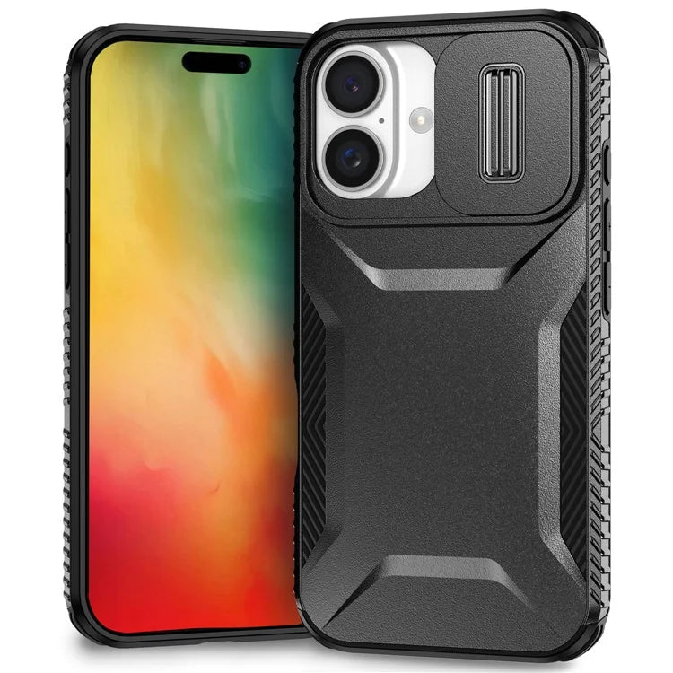 For iPhone 16 Case TPU+PC Phone Protector with Slide Lens Cover