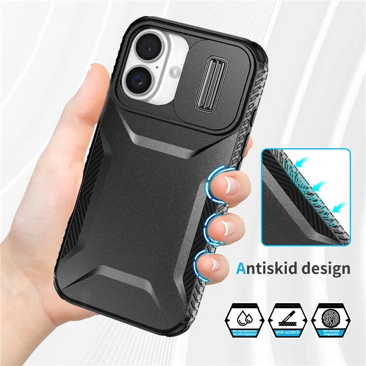 For iPhone 16 Case TPU+PC Phone Protector with Slide Lens Cover