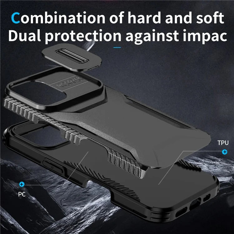 For iPhone 16 Case TPU+PC Phone Protector with Slide Lens Cover