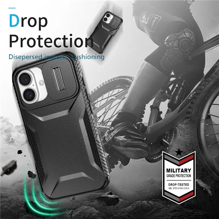 For iPhone 16 Case TPU+PC Phone Protector with Slide Lens Cover