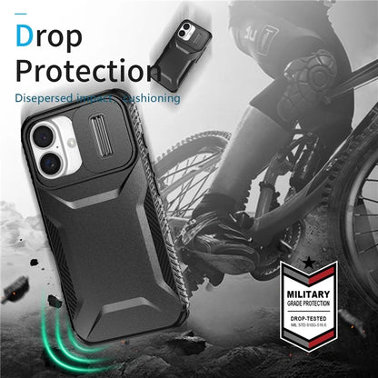 For iPhone 16 Case TPU+PC Phone Protector with Slide Lens Cover