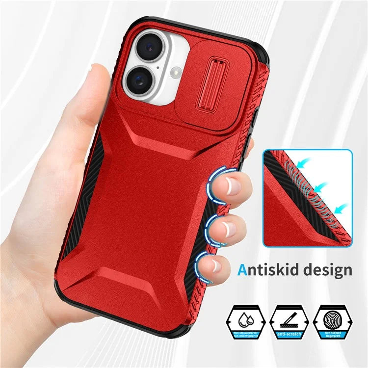 For iPhone 16 Case TPU+PC Phone Protector with Slide Lens Cover