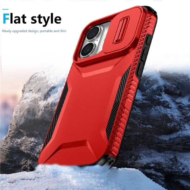 For iPhone 16 Case TPU+PC Phone Protector with Slide Lens Cover