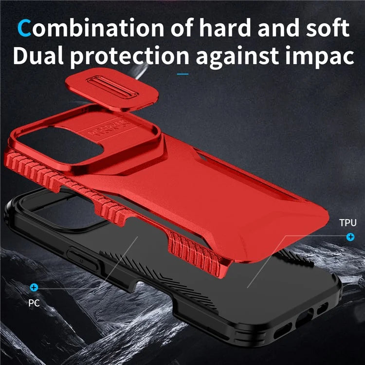 For iPhone 16 Case TPU+PC Phone Protector with Slide Lens Cover