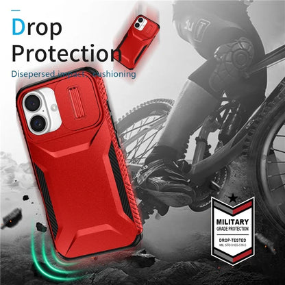 For iPhone 16 Case TPU+PC Phone Protector with Slide Lens Cover