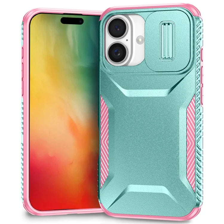 For iPhone 16 Case TPU+PC Phone Protector with Slide Lens Cover