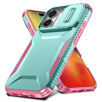 For iPhone 16 Case TPU+PC Phone Protector with Slide Lens Cover