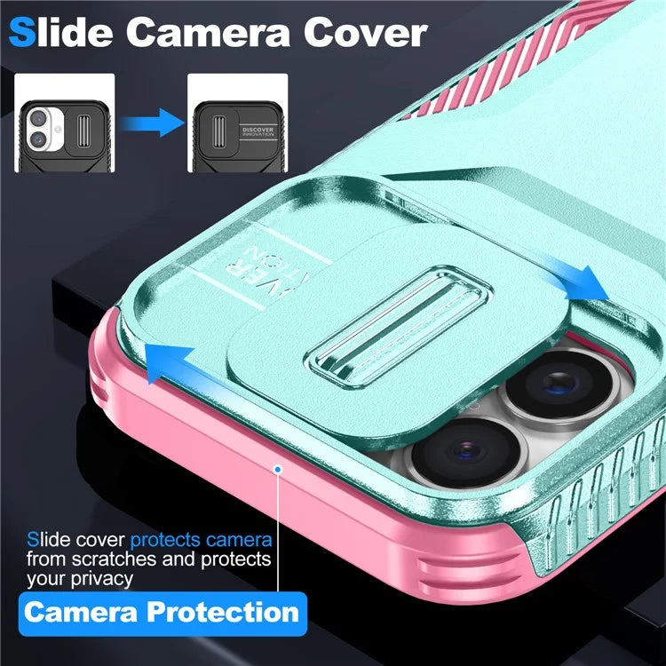 For iPhone 16 Case TPU+PC Phone Protector with Slide Lens Cover