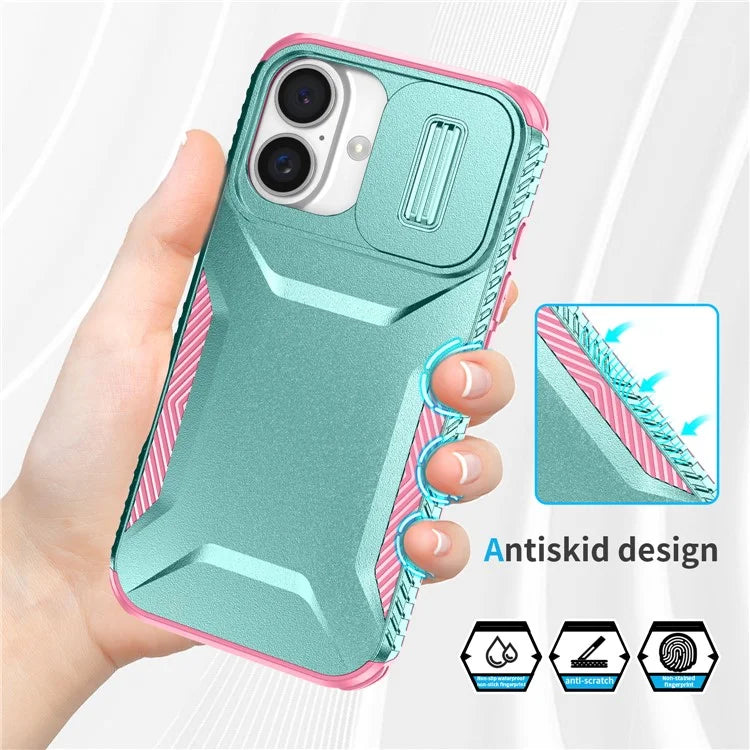 For iPhone 16 Case TPU+PC Phone Protector with Slide Lens Cover