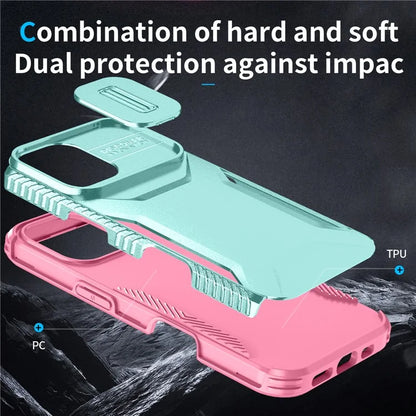 For iPhone 16 Case TPU+PC Phone Protector with Slide Lens Cover