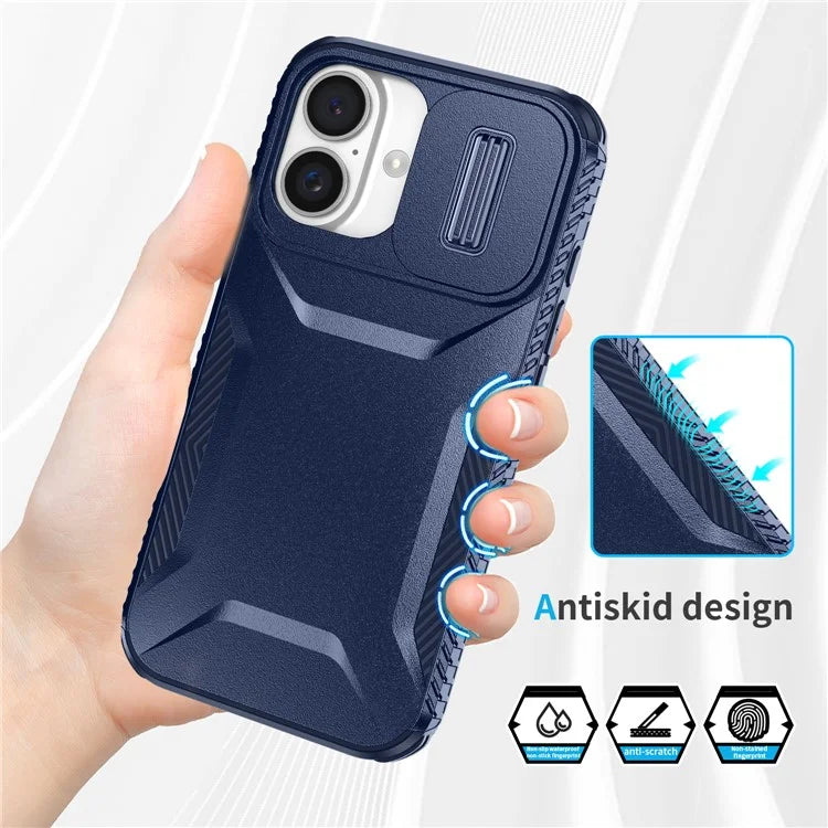 For iPhone 16 Case TPU+PC Phone Protector with Slide Lens Cover