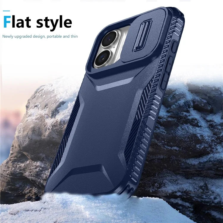 For iPhone 16 Case TPU+PC Phone Protector with Slide Lens Cover