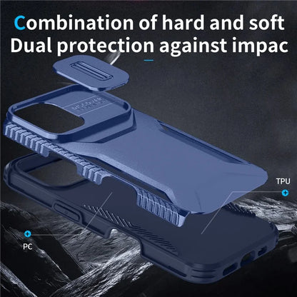 For iPhone 16 Case TPU+PC Phone Protector with Slide Lens Cover