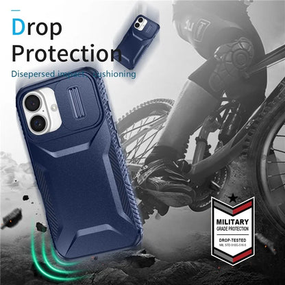 For iPhone 16 Case TPU+PC Phone Protector with Slide Lens Cover