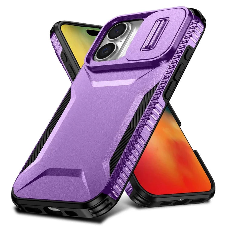 For iPhone 16 Case TPU+PC Phone Protector with Slide Lens Cover