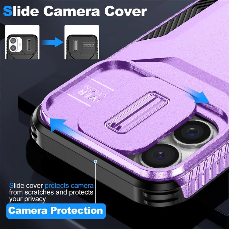 For iPhone 16 Case TPU+PC Phone Protector with Slide Lens Cover