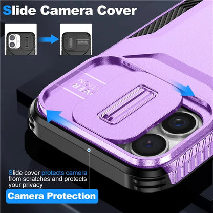 For iPhone 16 Case TPU+PC Phone Protector with Slide Lens Cover